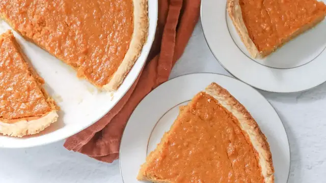 'Video thumbnail for Maple-Bourbon Sweet Potato Pie Recipe'
