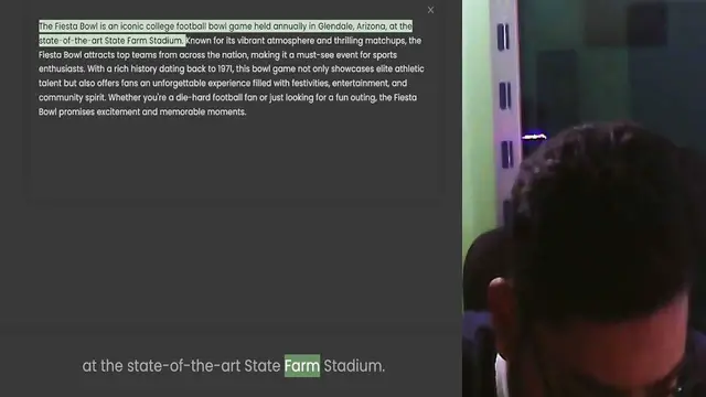 Video thumbnail for The Fiesta Bowl is an iconic college football bowl game held annually in Glendale, Arizona, at the state-of-the-art State Farm Stadium. Known for its vibrant atmosphere and thrilling matchups, the Fiesta Bowl attracts top teams from acros