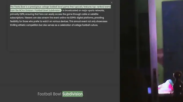 Video thumbnail for The Fiesta Bowl is a prestigious college football bowl game that typically features top-ranked teams from the NCAA Division I Football Bowl Subdivision. It is broadcasted on major sports networks, primarily ESPN, ensuring that fans can ea