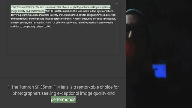 'Video thumbnail for 1. The Tamron SP 35mm F1.4 lens is a remarkable choice for photographers seeking exceptional image quality and performance. With its fast f1.4 aperture, this lens excels in low-light conditions, delivering stunning clarity and detail in e'