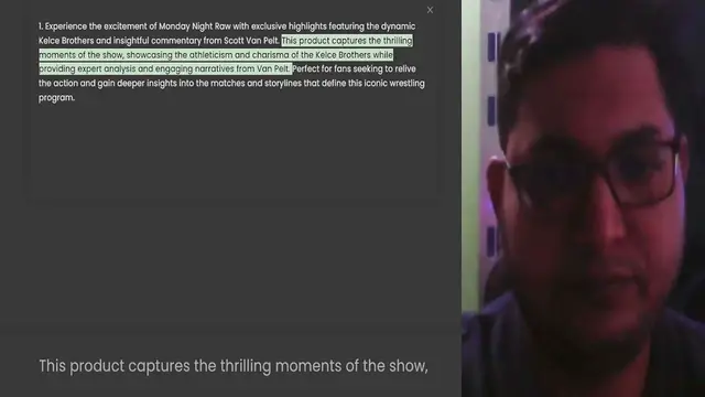 'Video thumbnail for 1. Experience the excitement of Monday Night Raw with exclusive highlights featuring the dynamic Kelce Brothers and insightful commentary from Scott Van Pelt. This product captures the thrilling moments of the show, showcasing the athleti'