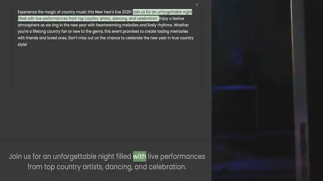 Video thumbnail for filled with live performances from top country artists, dancing, and celebration. Enjoy a festive atmosphere as we ring in the new year with heartwarming melodies and lively rhythms. Whether you're a lifelong country fan or new to the gen