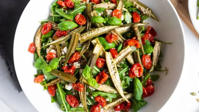 Video thumbnail for Roasted Okra Pearl Couscous Salad Recipe