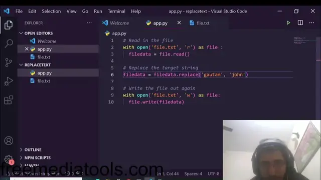 Video thumbnail for Python 3 Script to Find and Replace Text or String in All Occurences in a Text File Full Tutorial