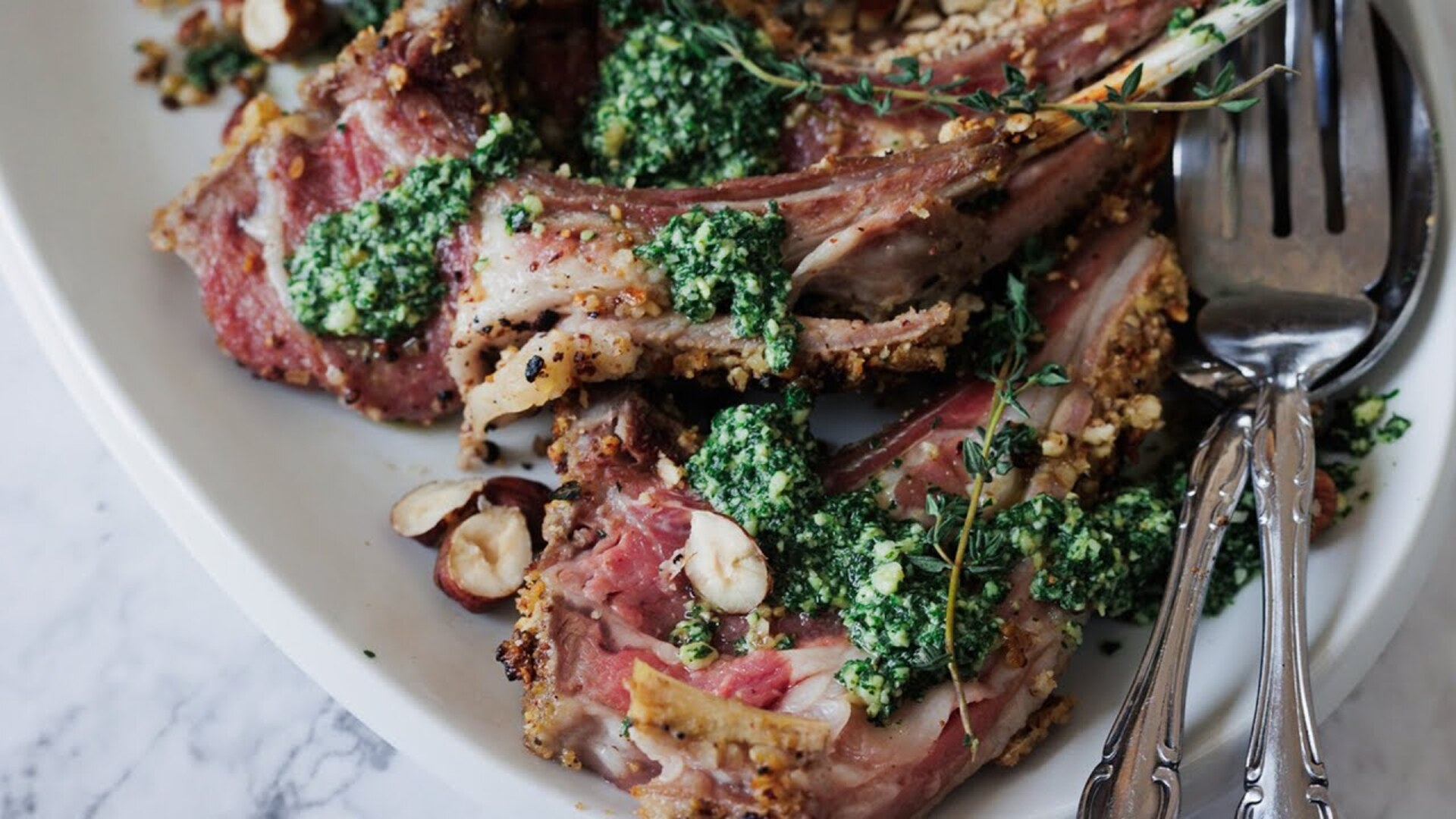 Video thumbnail for Hazelnut-Crusted Lamb Chops Recipe
