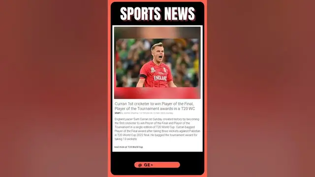 Video thumbnail for Curran is the 1st cricketer to win Player of the Final and Player of the awards in a T20 WC!