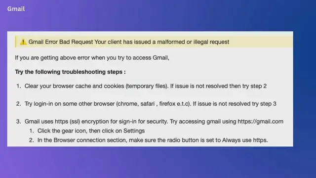 Video thumbnail for Gmail Error Bad Request Your client has issued a malformed or illegal request
