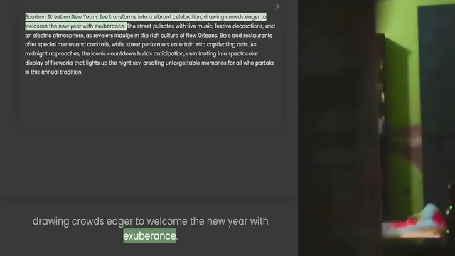 Video thumbnail for welcome the new year with exuberance. The street pulsates with live music, festive decorations, and an electric atmosphere, as revelers indulge in the rich culture of New Orleans. Bars and restaurants offer special menus and cocktails, wh