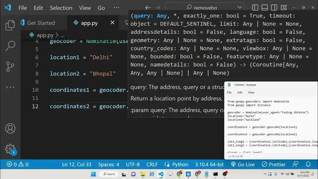 Video thumbnail for Python 3 Script to Calculate Distance Between Two States & Cities Locations Using Geopy Module