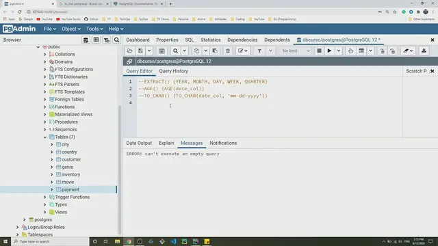 Video thumbnail for Curso de PostgreSQL de Cero a Experto - Funciones： EXTRACT(), AGE() y TO_CHAR()