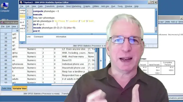 Video thumbnail for Recoding and such: combining variables in SPSS syntax and with menus; saving time with the journal