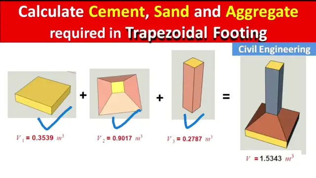 'Video thumbnail for How to Calculate Cement, Sand and Aggregate (Concrete) required in Trapezoidal Footing?'