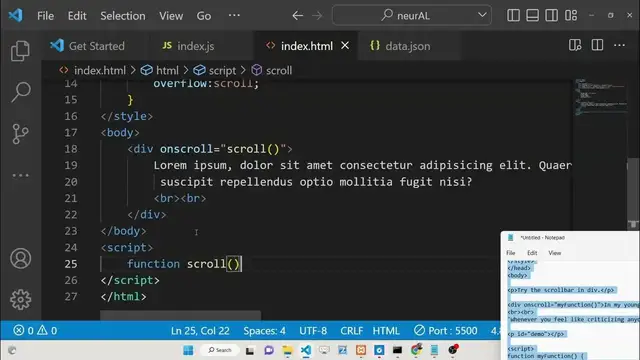 Video thumbnail for Javascript onscroll Event Example to Detect User Scrolling in Div Section & Change CSS Properties