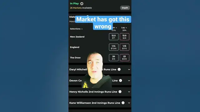 Video thumbnail for NZ vs Eng - massive value available #nzvseng #cricket #betfair #sportsbetting #betting #sports