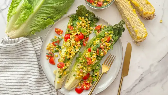 Video thumbnail for Grilled Romaine And Corn Salad With Herby Mustard Dressing Recipe
