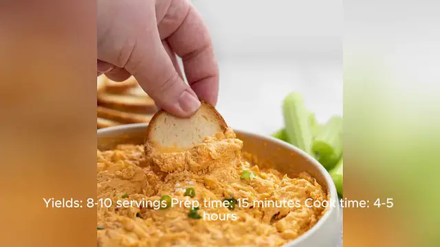 Video thumbnail for buffalo chicken wing dip crockpot recipe