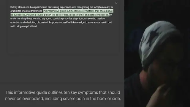 'Video thumbnail for Kidney stones can be a painful and distressing experience, and recognizing the symptoms early is crucial for effective treatment. This informative guide outlines ten key symptoms that should never be overlooked, including severe pain in t'