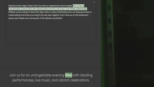 Video thumbnail for Experience the magic of New Year's Eve with our spectacular shows tonight! Join us for an unforgettable evening filled with dazzling performances, live music, and vibrant celebrations. Whether you're looking to dance the night away or enj