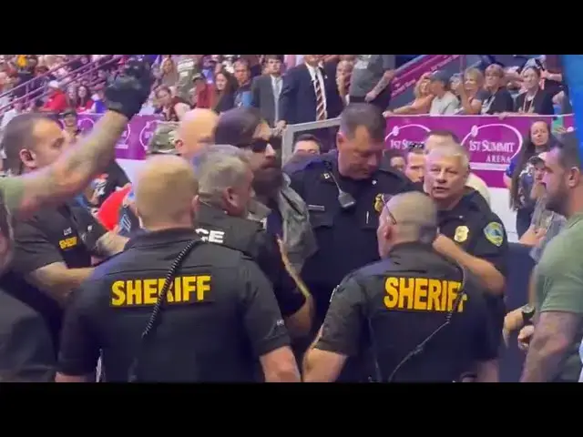 Video thumbnail for BREAKING: Chaos At Trump Rally - Police Wrestle Man Storming Stage