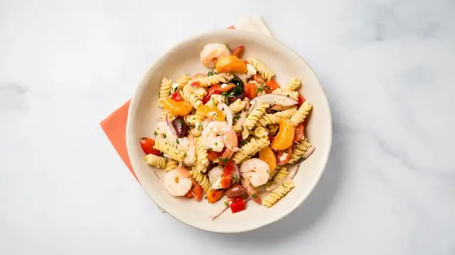 'Video thumbnail for The Greek Shrimp Pasta Salad That's Simply Delicious'