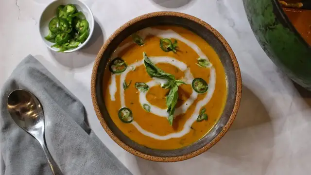 Video thumbnail for Thai-Inspired Coconut And Pumpkin Soup Recipe