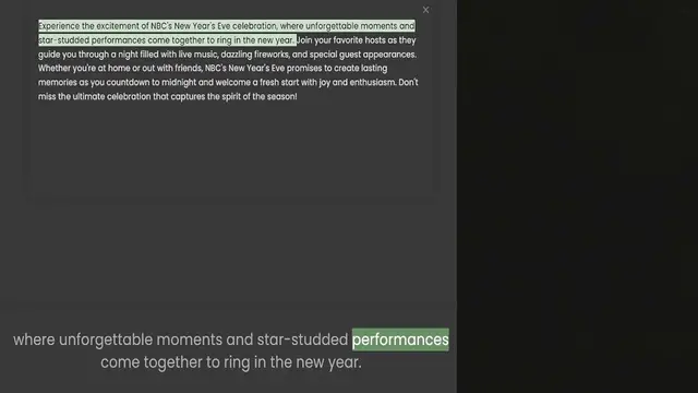 Video thumbnail for Experience the excitement of NBC's New Year's Eve celebration, where unforgettable moments and star-studded performances come together to ring in the new year. Join your favorite hosts as they guide you through a night filled with live mu
