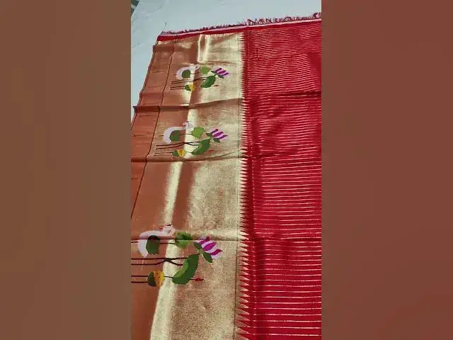 Video thumbnail for Tissue lining paithani lehenga fabric 4 meters with swan design #bridalfabric