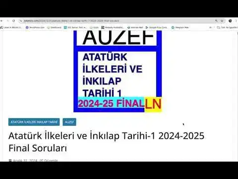 Video thumbnail for Auzef Atatürk İlkeleri ve İnkılap Tarihi-1 2024-2025 Final Soruları