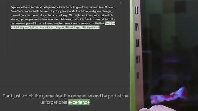 Video thumbnail for Experience the excitement of college football with the thrilling matchup between Penn State and Boise State, now available for streaming. Enjoy every tackle, touchdown, and game-changing moment from the comfort of your home or on the go.