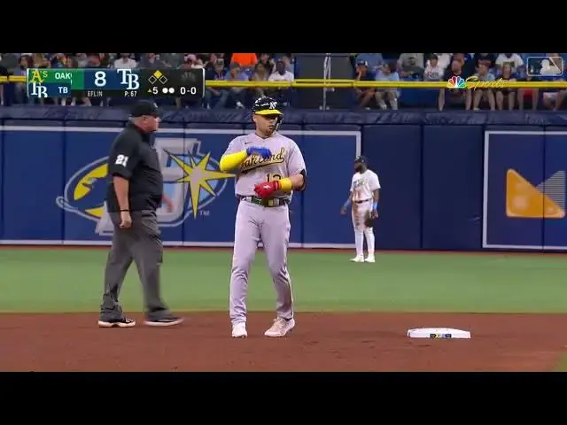 'Video thumbnail for Aledmys Diaz SMACKS a RBI Double, Scoring Esteury Ruiz! | Oakland Athletics | 4/7/2023'