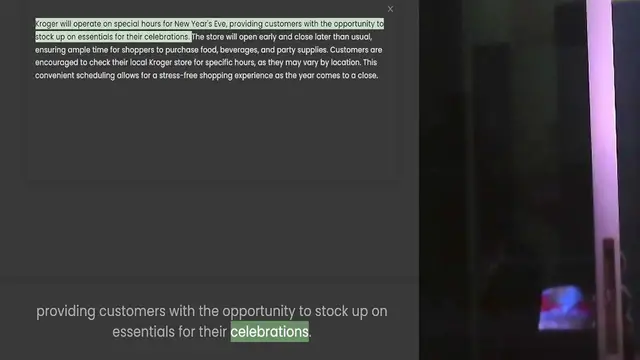 Video thumbnail for Kroger will operate on special hours for New Year's Eve, providing customers with the opportunity to stock up on essentials for their celebrations. The store will open early and close later than usual, ensuring ample time for shoppers to