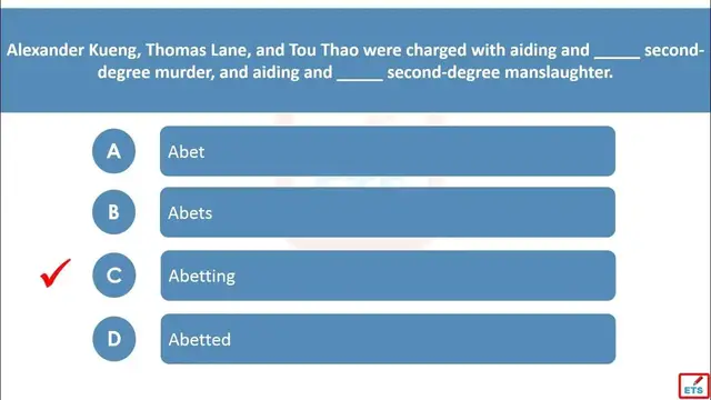 Video thumbnail for English Verb Tenses: Abet, Abets, Abetted, Abetting Quiz