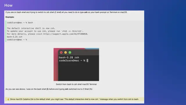 Video thumbnail for How to switch from bash to zsh shell in macOS Terminal