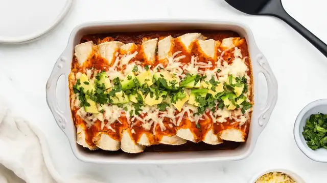 'Video thumbnail for Roasted Cauliflower Enchiladas Recipe'