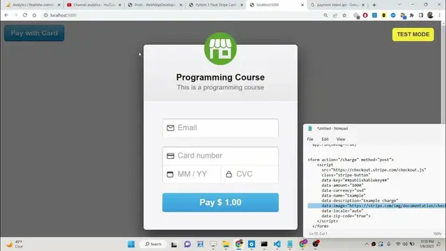 Video thumbnail for Python 3 Flask Stripe Card Checkout Example Using Charges API in Browser Using HTML5 Form in JS