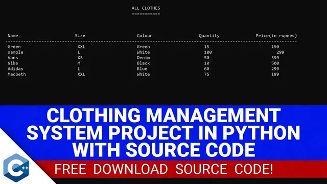 Video thumbnail for Clothing Management System Project in C++ with Source Code (Free Download)