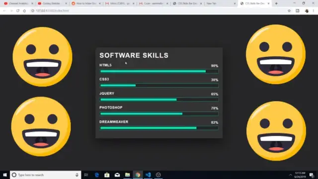 Video thumbnail for How to Make a Skill Progress Bar Design in Pure HTML5 & CSS3