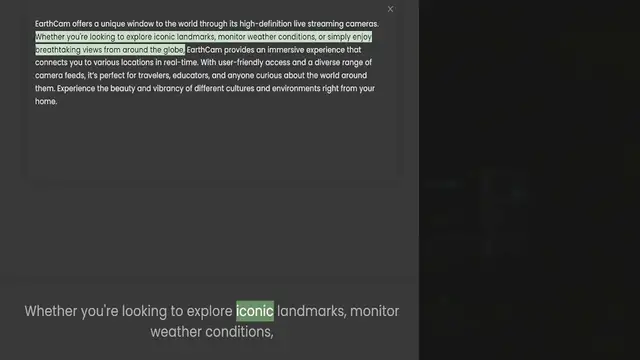 Video thumbnail for Whether you're looking to explore iconic landmarks, monitor weather conditions, or simply enjoy breathtaking views from around the globe, EarthCam provides an immersive experience that connects you to various locations in real-time. With