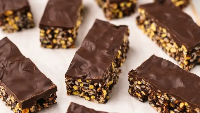 Video thumbnail for Homemade Double Chocolate And Peanut Butter Cereal Bars Recipe