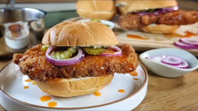 Video thumbnail for Hot Honey Fried Pork Tenderloin Sandwich Recipe