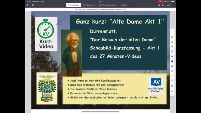 Video thumbnail for Dürrenmatt, "Der Besuch der alten Dame" - Akt 1 in 10 Minuten erklärt