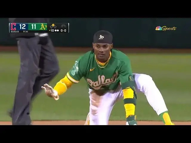 'Video thumbnail for Esteury Ruiz SMACKS a RBI Double, Scoring Ramon Laureano! | Oakland Athletics | 4/3/2023'