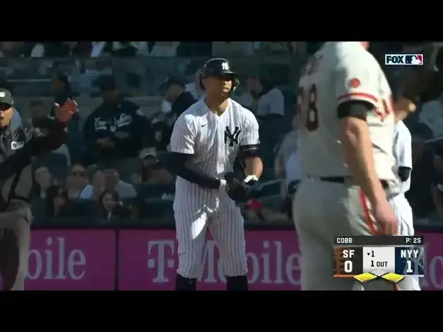 'Video thumbnail for Giancarlo Stanton SLAPS a RBI Fielders Choice, Scoring Aaron Judge! | New York Yankees | 4/1/2023'