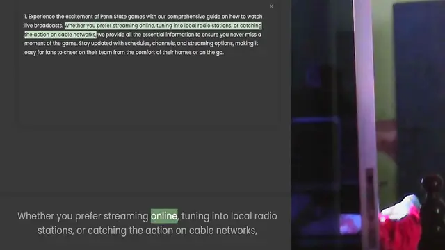 Video thumbnail for 1. Experience the excitement of Penn State games with our comprehensive guide on how to watch live broadcasts. Whether you prefer streaming online, tuning into local radio stations, or catching the action on cable networks, we provide all