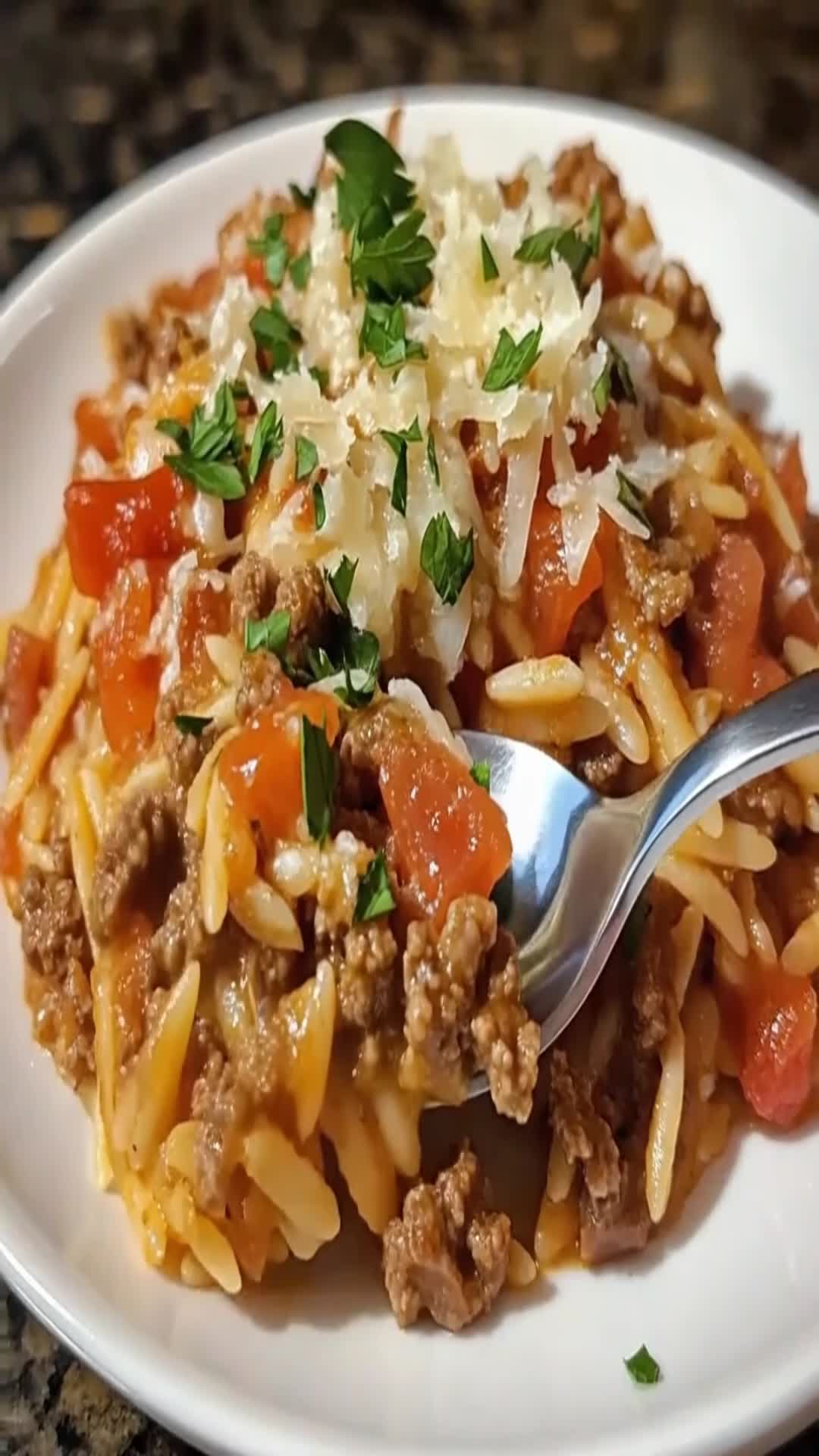Video thumbnail for One-Pan Ground Beef Orzo Bake