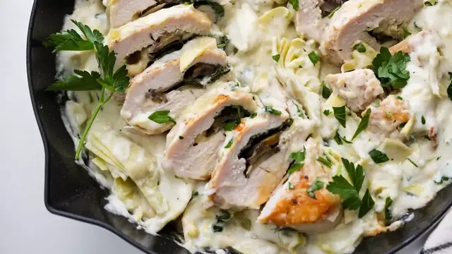 'Video thumbnail for Stuffed Turkey Tenderloin And Creamy Artichoke Sauce Recipe'