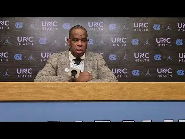 'Video thumbnail for #UNC coach Hubert Davis after victory over N.C. Central'