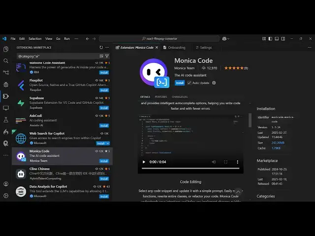 Video thumbnail for VSCode Monica Code Smart Coding Assistant & Autocompletion Best Alternative to Github Copilot