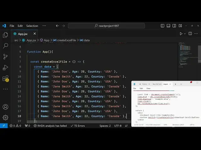 Video thumbnail for React.js XLSX.js Example to Create Excel File From JSON in Browser and Download it as Attachment