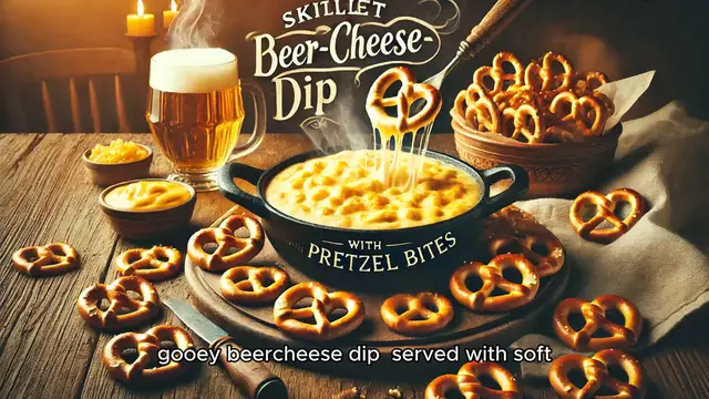 'Video thumbnail for Skillet Beer-Cheese Dip with Pretzel Bites'